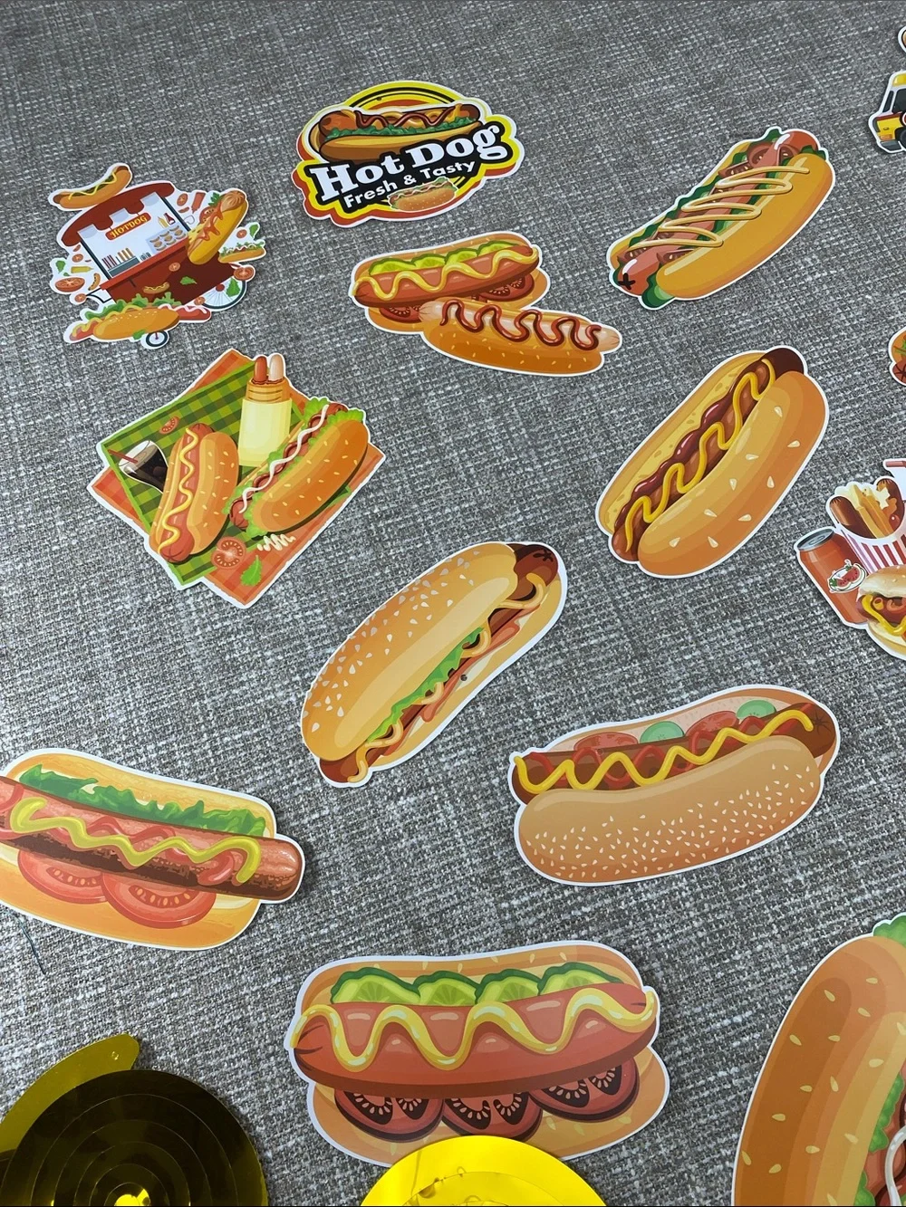 Hot Dog Party ceiling Confetti spirals  - Yellow and Red food truck decor